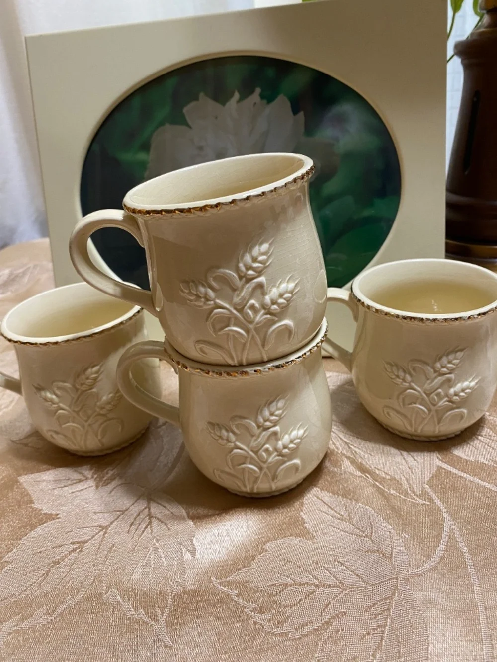 “Gilded Wheat Mugs” Hand painted Japan Mid-Century